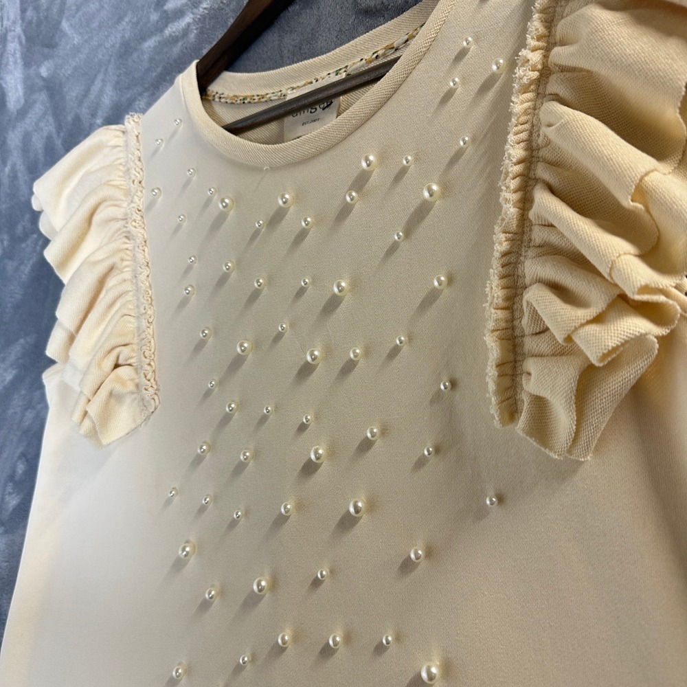 Babydoll Dress Ruffle Short Sleeve Butter Yellow Feminine Medium Pearls A Line